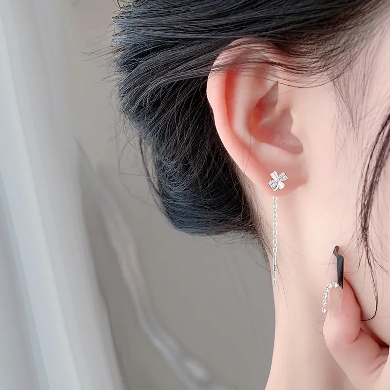 MIDNIGHT MOMENT S999 Fine Silver Zircon Drop Earrings Women's-2