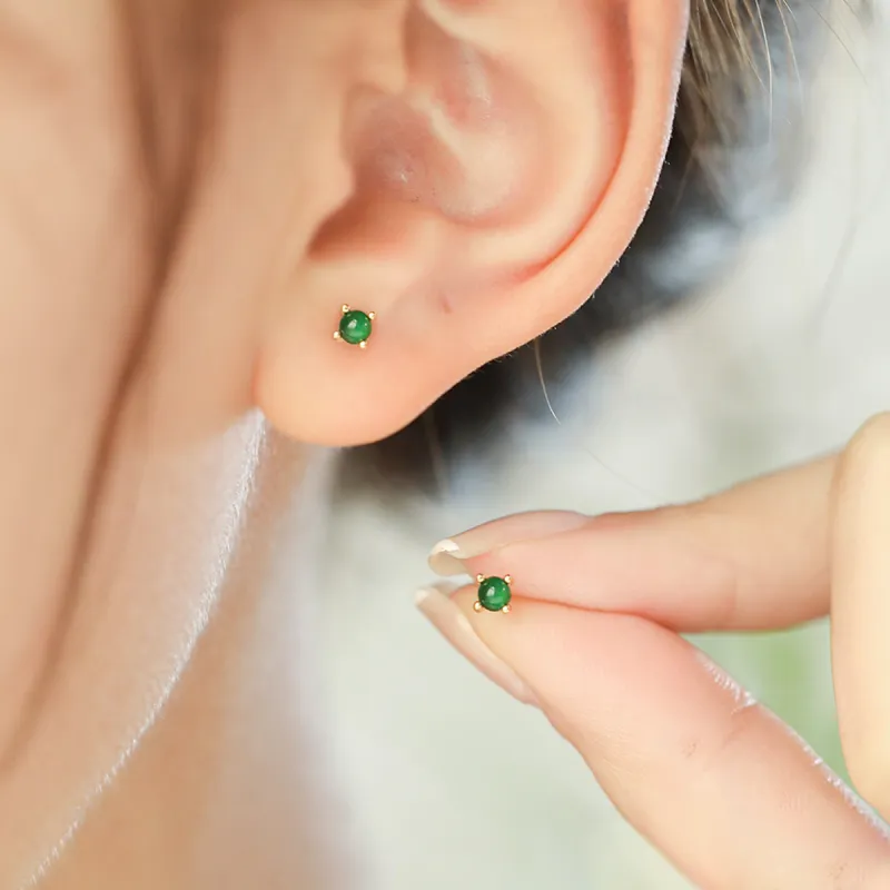 Gianina High Ice Jade Jadeite Stud Earrings Women's-2