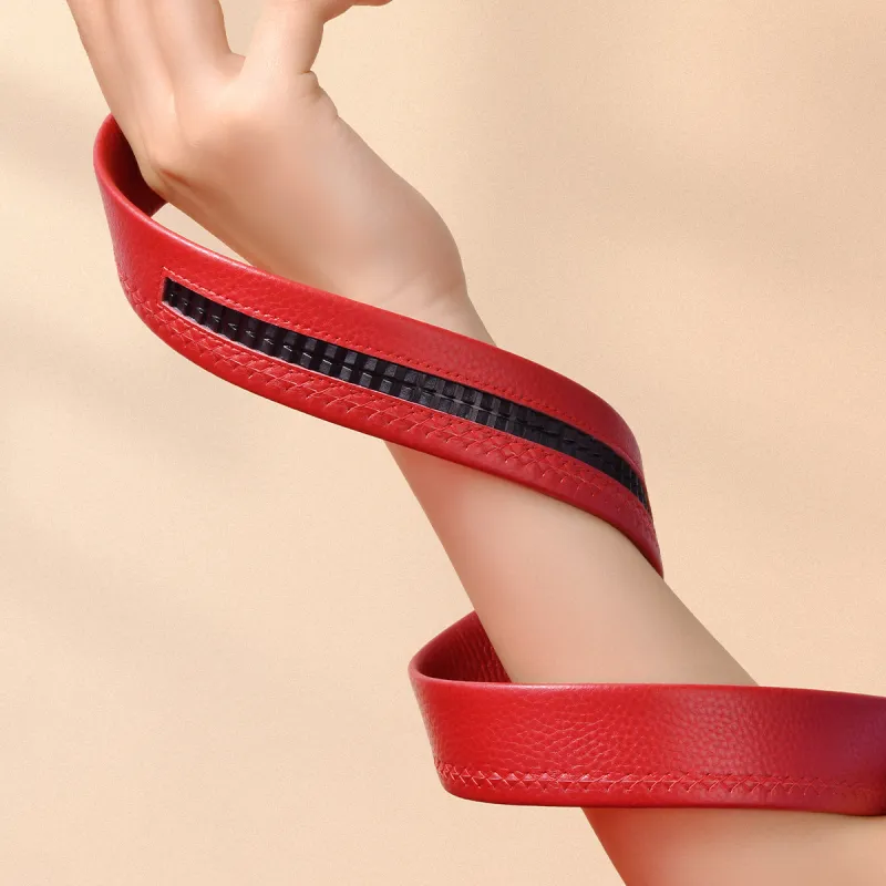HLA Top Grain Cow Leather Belts Men's Red Width 3.5cm-1