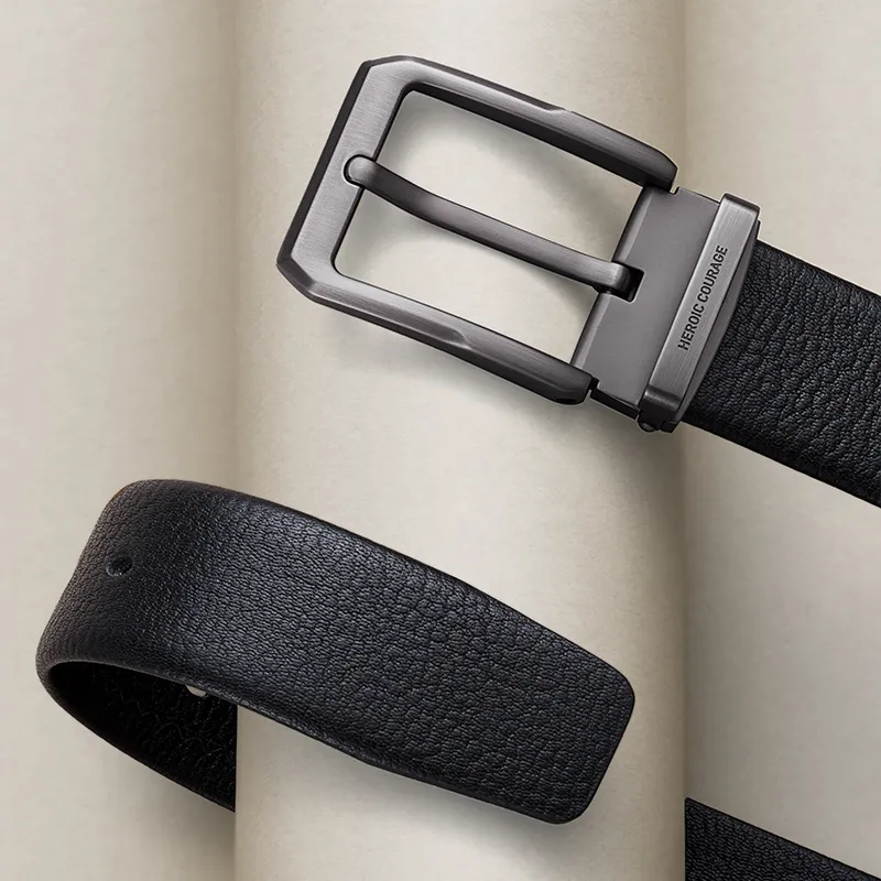 HLA Top Grain Cow Leather Belt Men's Black 3.75cm-3
