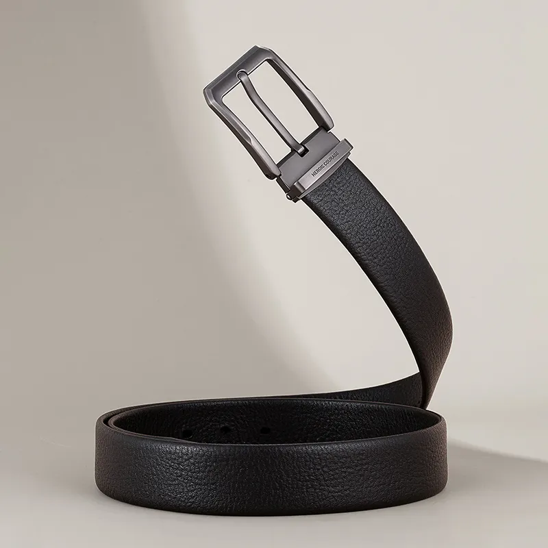 HLA Top Grain Cow Leather Belt Men's Black 3.75cm-1
