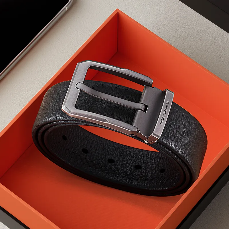 HLA Top Grain Cow Leather Belt Men's Black 3.75cm-6