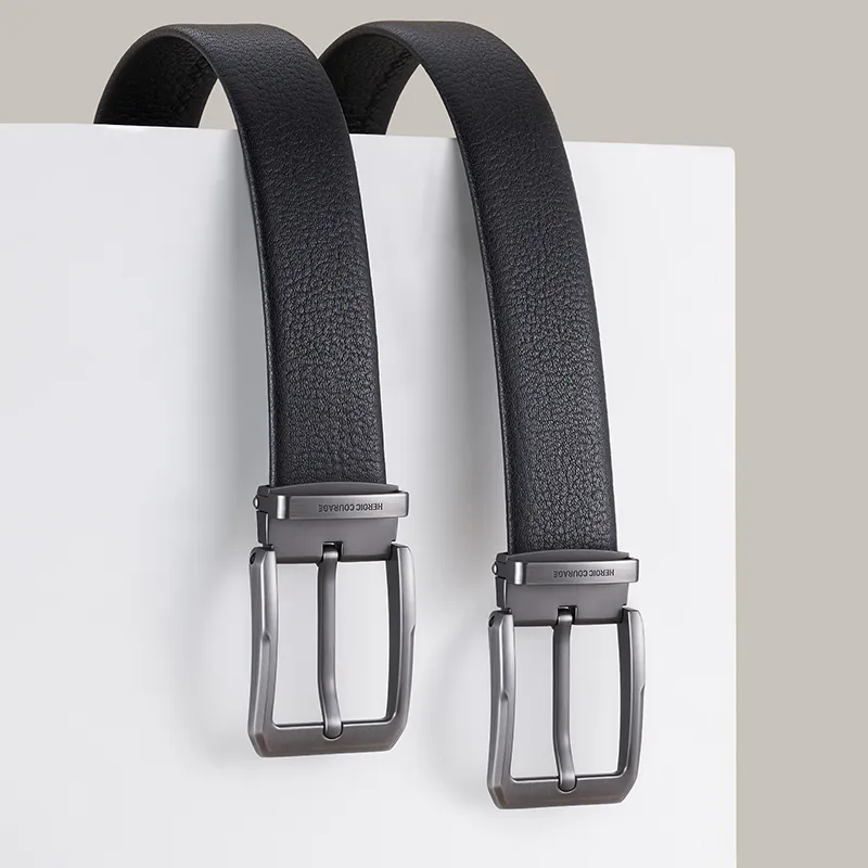 HLA Top Grain Cow Leather Belt Men's Black 3.75cm-7