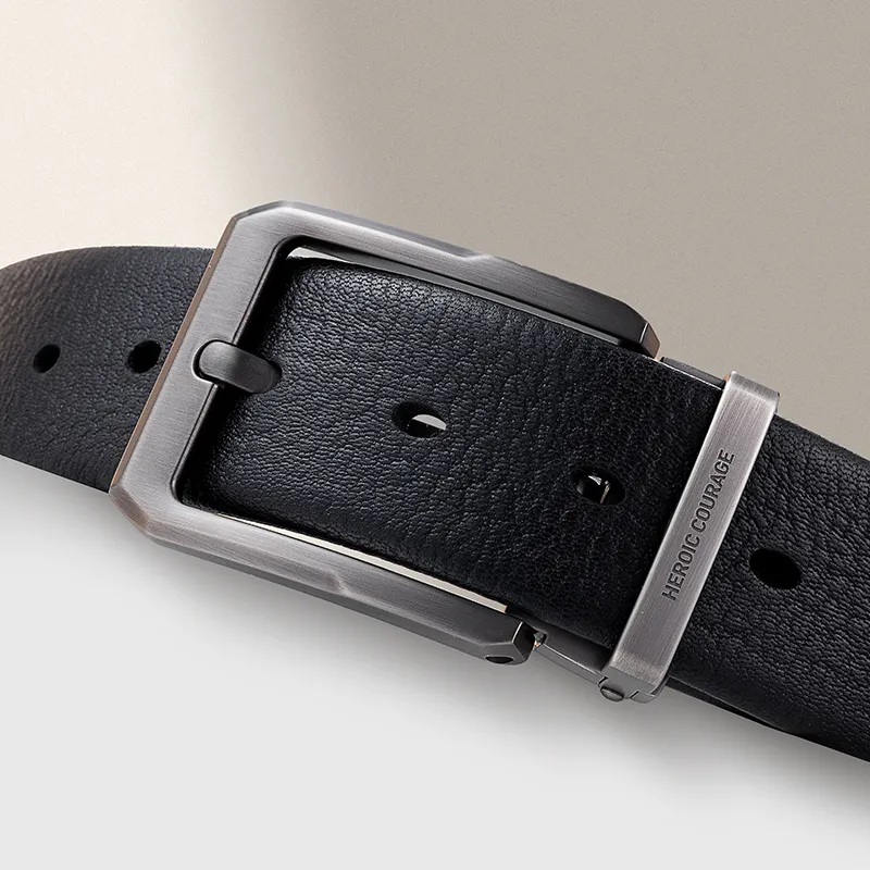 HLA Top Grain Cow Leather Belt Men's Black 3.75cm-4