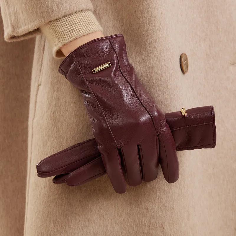 HLA Fabric  Polyurethane PU Leather; Lining  Sheep Wool Polyamide PU Glove Women's-3