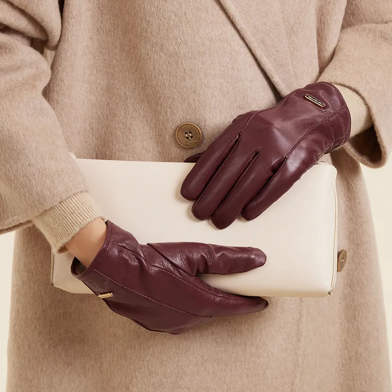 HLA Fabric  Polyurethane PU Leather; Lining  Sheep Wool Polyamide PU Glove Women's-4