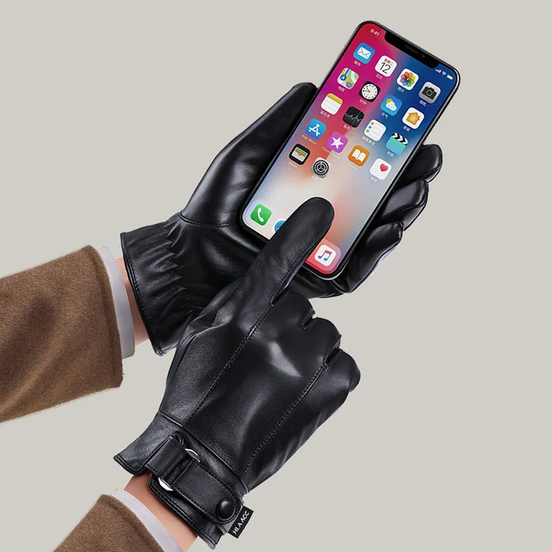 HLA Synthetic Leather Sheep Wool Polyamide Gloves Men's-4