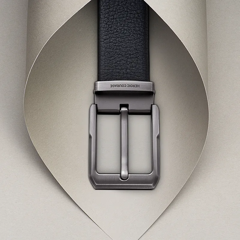 HLA Top Grain Cow Leather Belt Men's Black 3.75cm-2