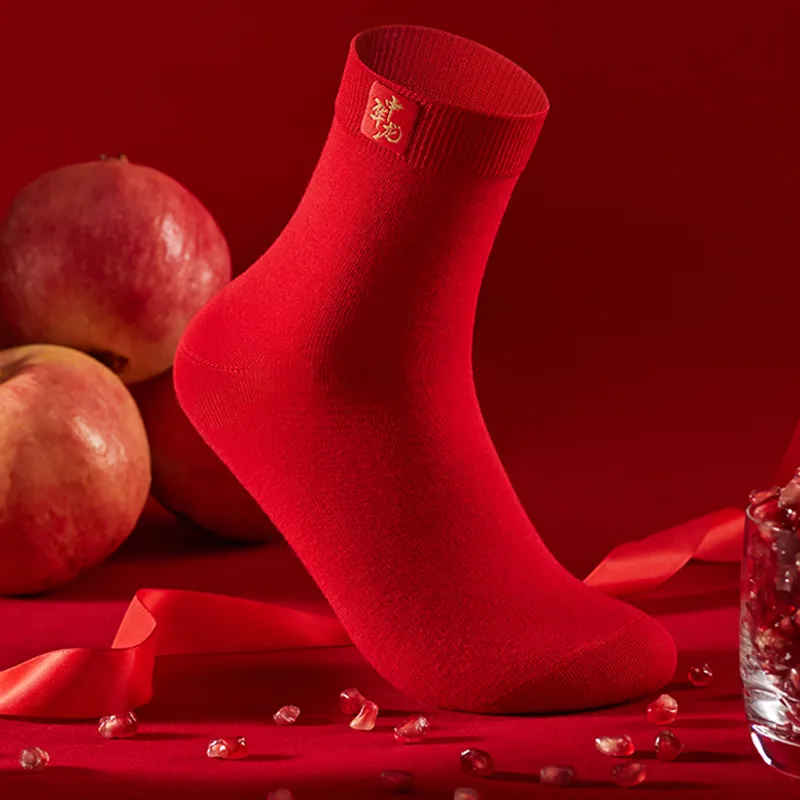 HLA Chinese Dragon Series Mid Calf Socks Women's 3 Pack Red-1