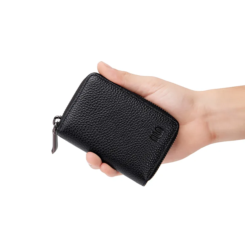 HLA Cow Leather Card Holder, Coin Purse Regular Unisex Classic Black/Brown-9