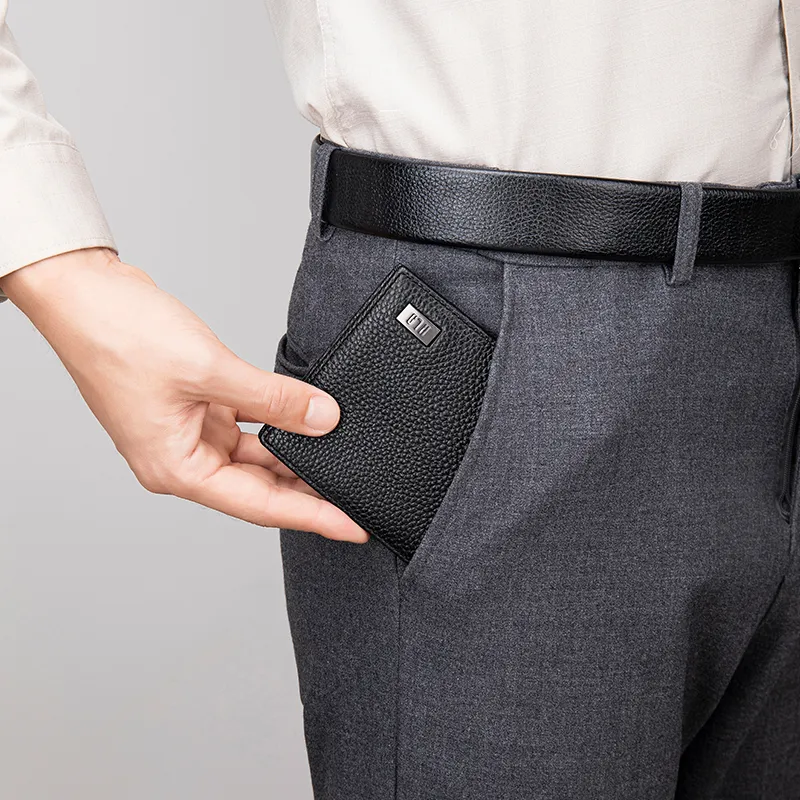 HLA Cow Leather Wallet With Money Clip And Leather Clip Regular Unisex Black-7