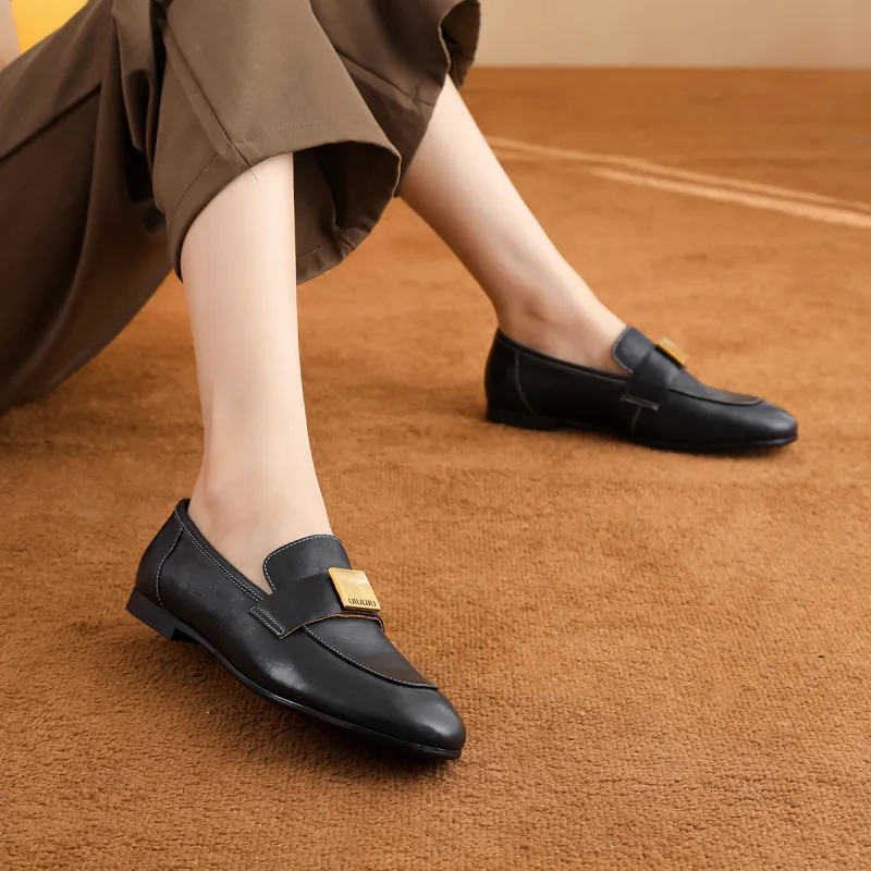BETSY Sheepskin Loafers 2cm Women's Black-6