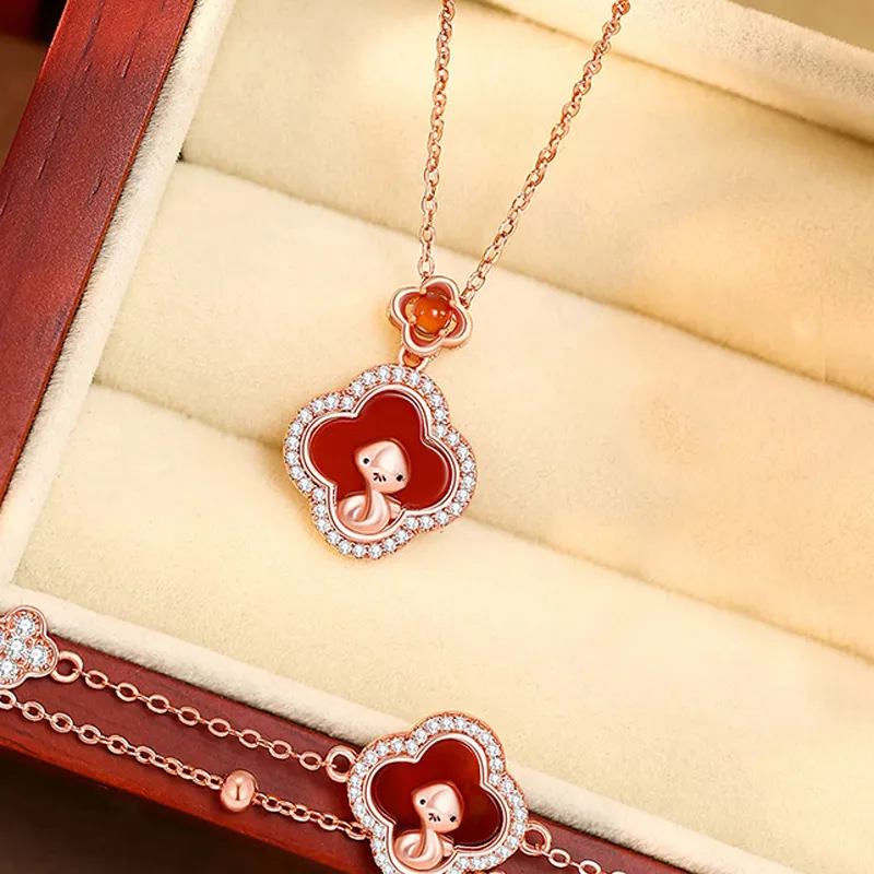 ZOKS Agate Jade Necklaces Women's-3