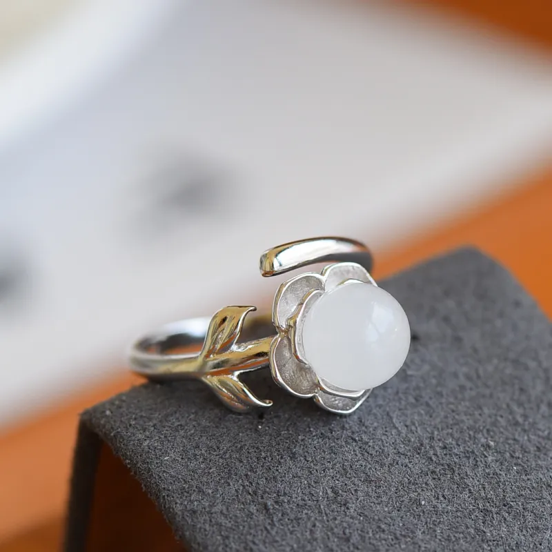 Jade Ink Love Hetian Jade Rings White Jade Women's-2