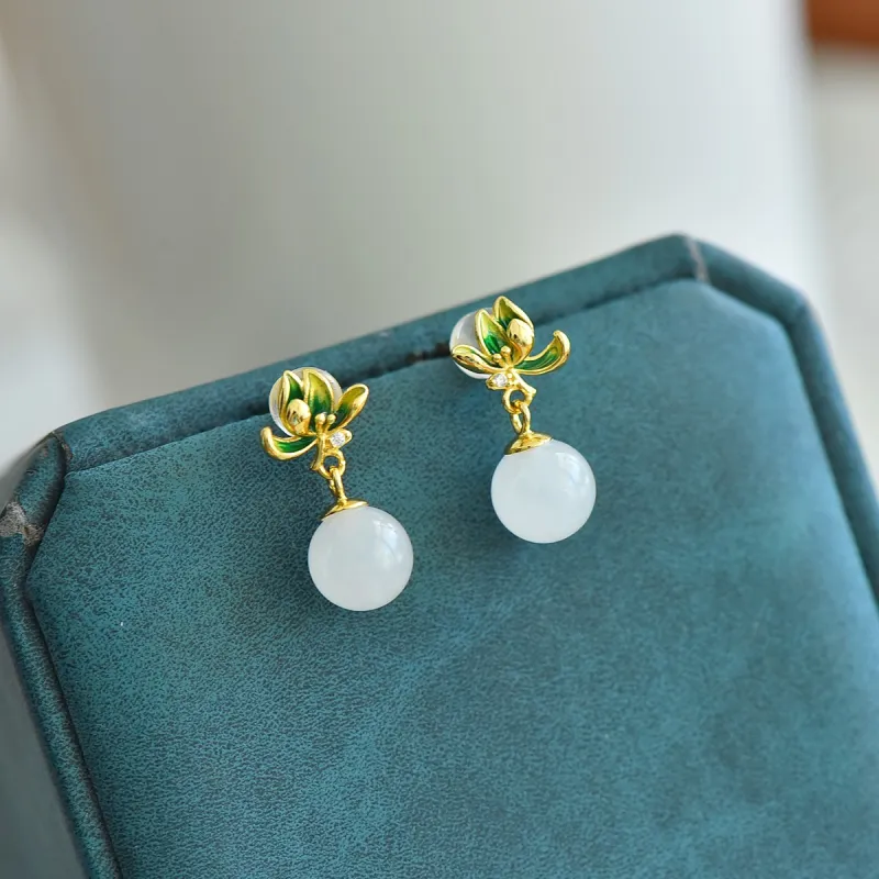 Jade Ink Love Hetian Jade Earrings White Jade Women's-2