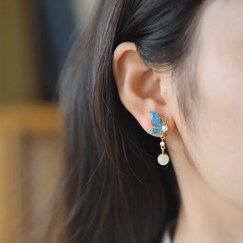 Jade Ink Love Hetian Jade Earrings White Jade/Pale Greenish White Jade Women's-5