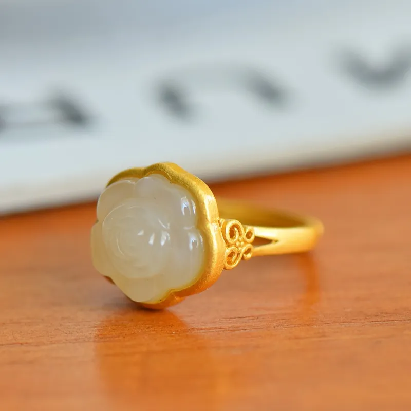Jade Ink Love Hetian Jade Rings White Jade Women's-3