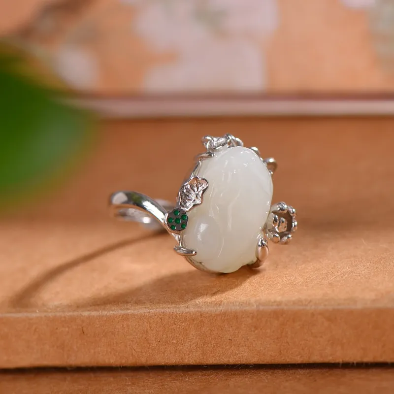 Jade Ink Love Hetian Jade Rings White Jade Unisex-3