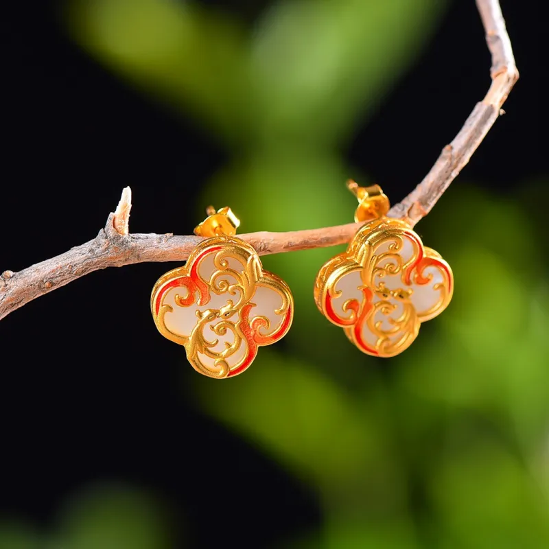 Jade Ink Love Hetian Jade Earrings White Jade/Pale Greenish White Jade Women's-3
