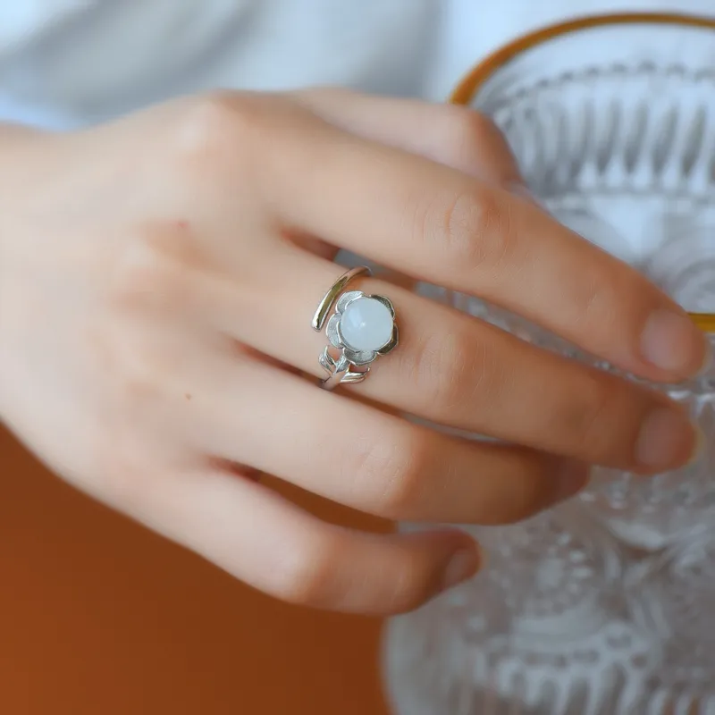 Jade Ink Love Hetian Jade Rings White Jade Women's-6
