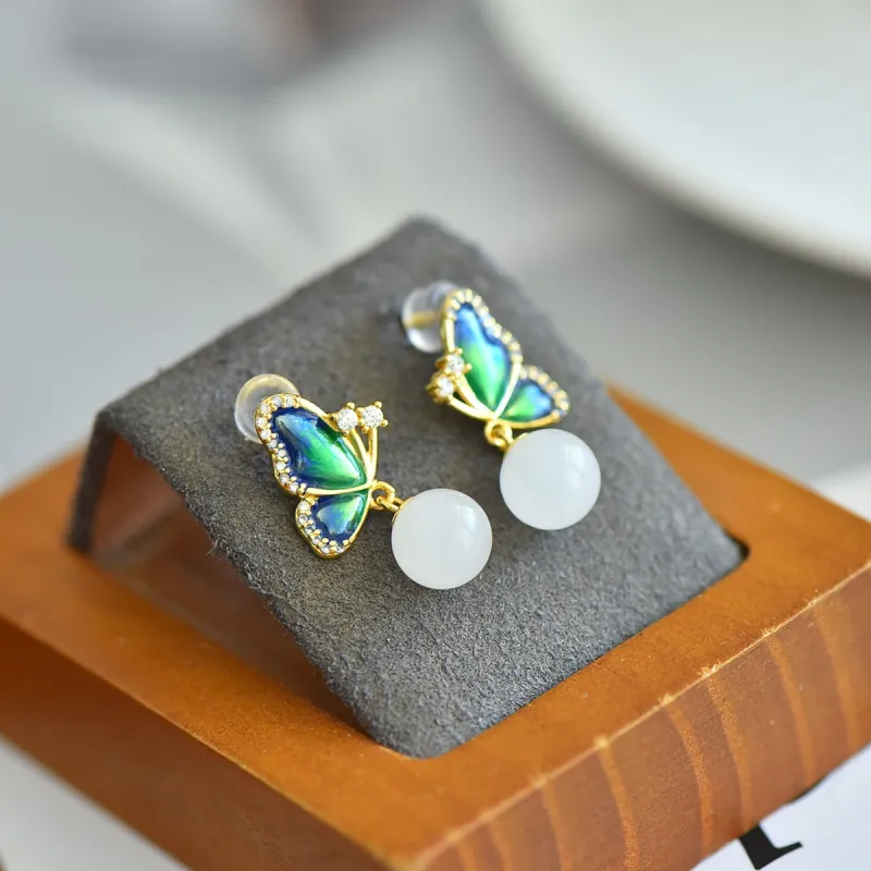 Jade Ink Love Hetian Jade Earrings White Jade Women's-3