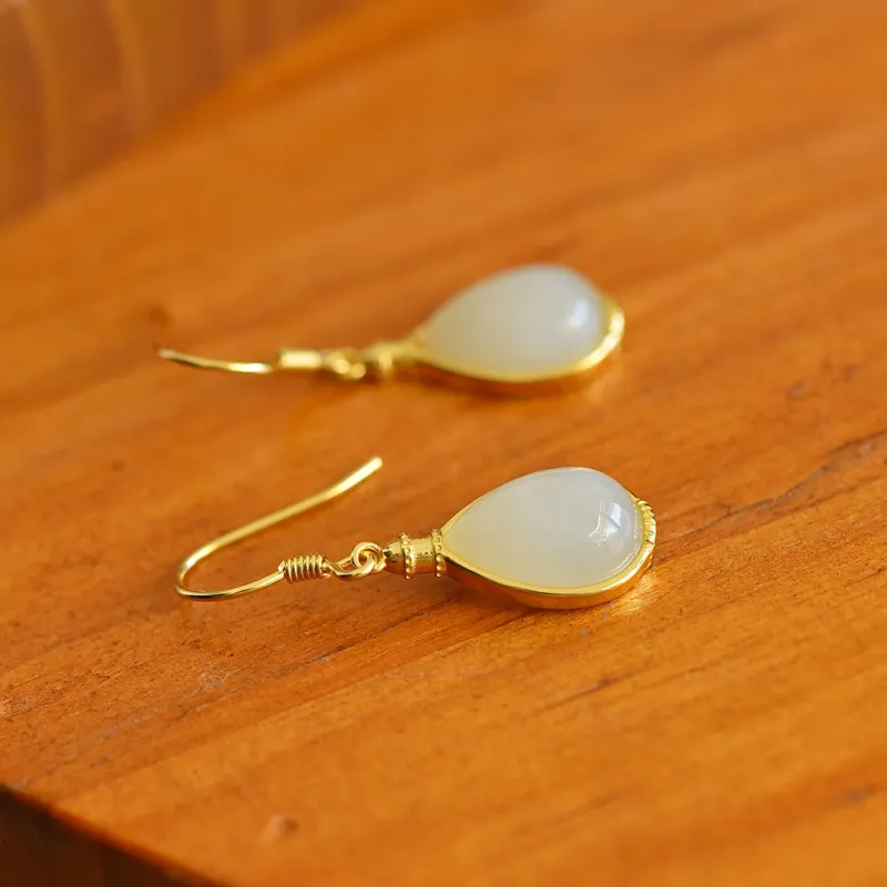 Jade Ink Love Hetian Jade Earrings White Jade Women's-4