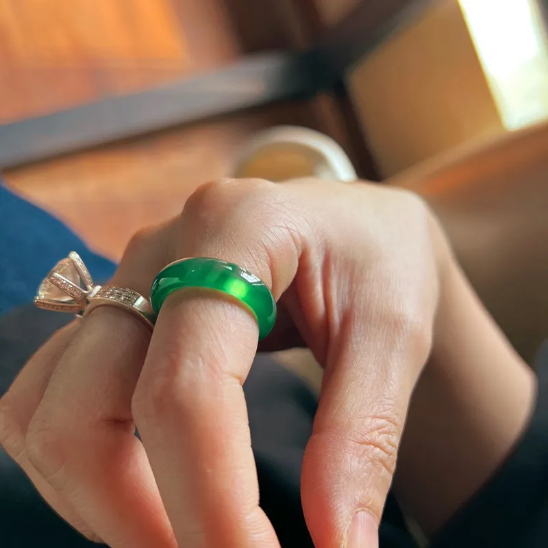 Jade Ink Love Chalcedony Ring Color Random Shipment Unisex-3