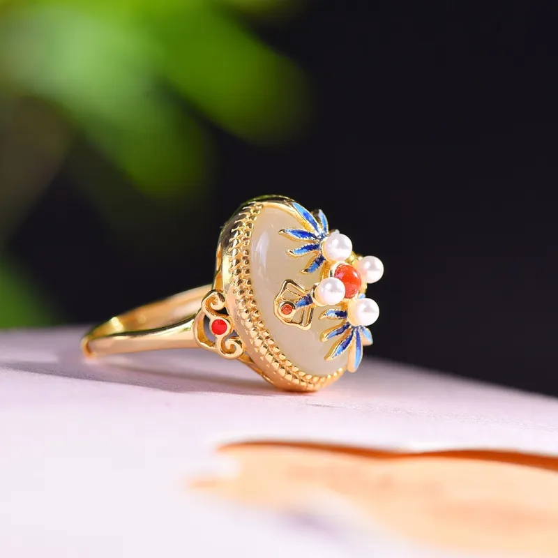 Jade Ink Love Hetian Jade Rings White Jade Women's-3