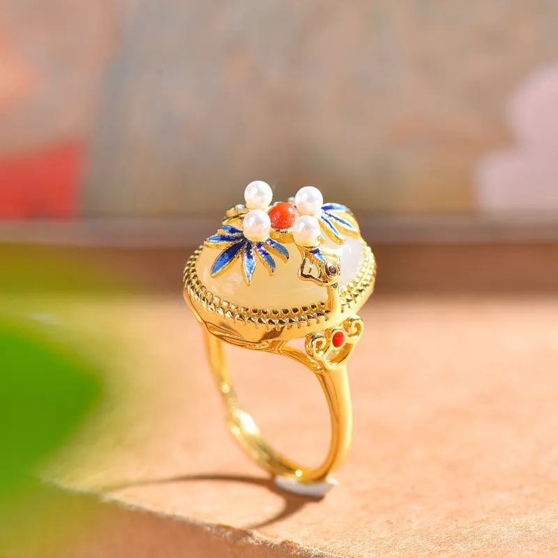 Jade Ink Love Hetian Jade Rings White Jade Women's-4