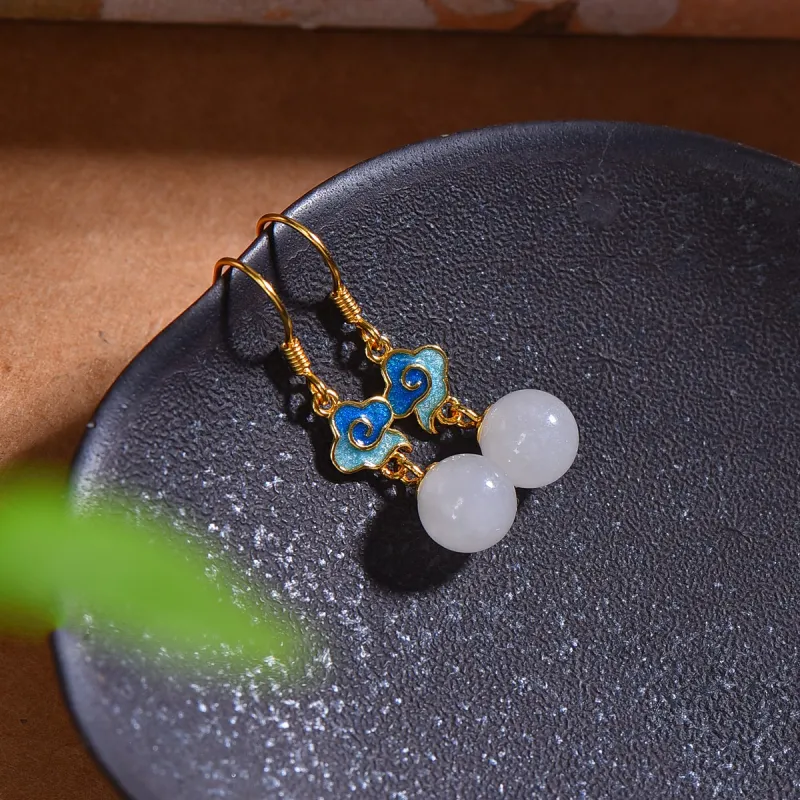 Jade Ink Love Hetian Jade Earrings Pale Greenish White Jade Women's-6
