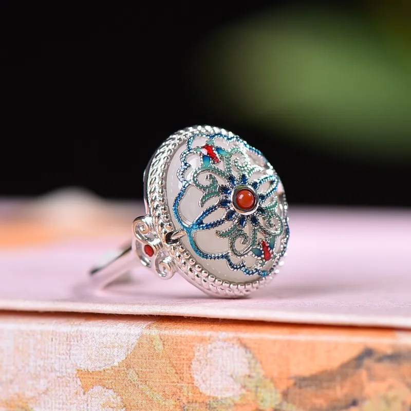 Jade Ink Love Hetian Jade Rings White Jade Unisex-3