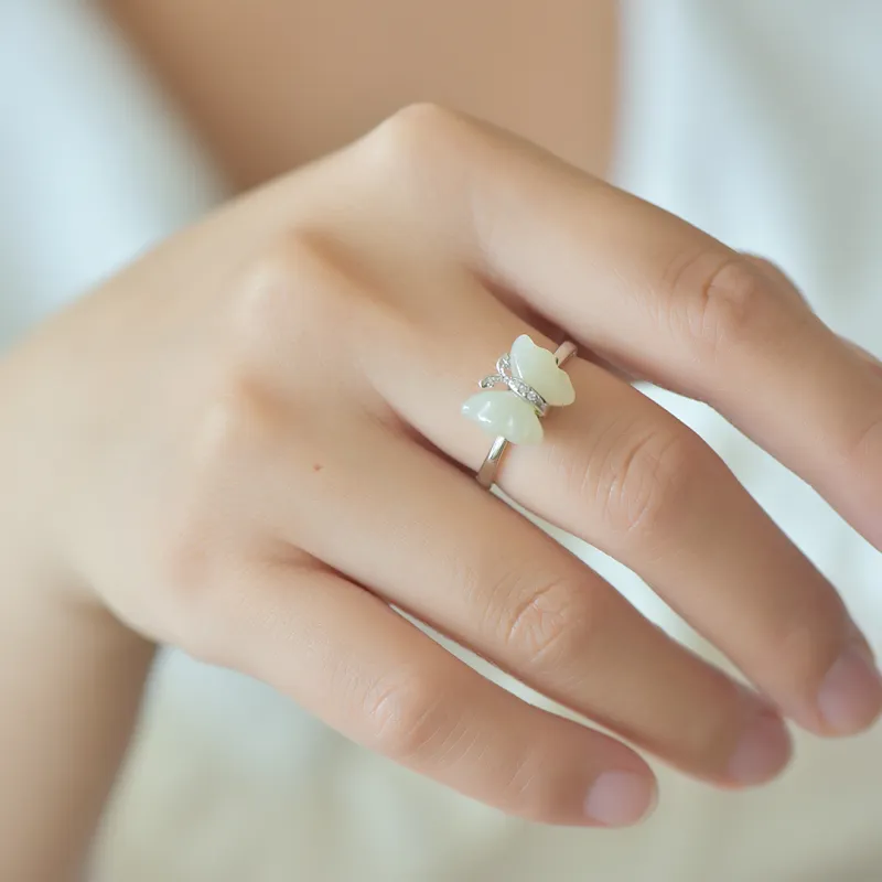 Jade Ink Love Rings White Jade Women's-6