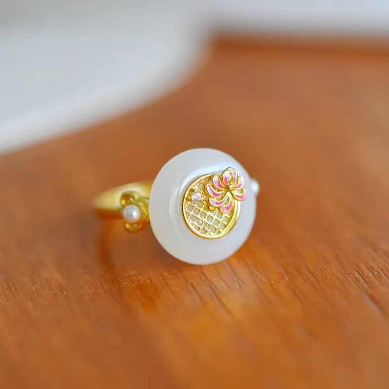 Jade Ink Love Hetian Jade Rings White Jade Unisex-8