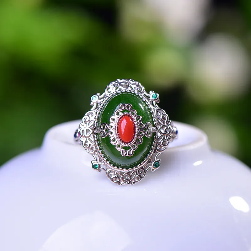 Jade Ink Love Hetian Jade Rings Jasper Women's-5