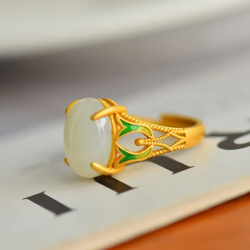 Jade Ink Love Hetian Jade Rings White Jade Women's-4