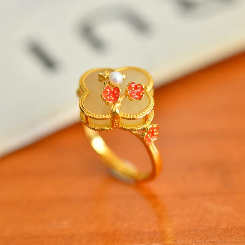 Jade Ink Love Hetian Jade Rings White Jade/Pale Greenish White Jade Women's-2
