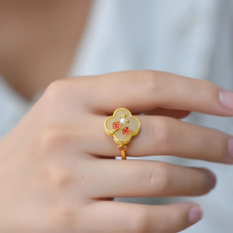 Jade Ink Love Hetian Jade Rings White Jade/Pale Greenish White Jade Women's-3