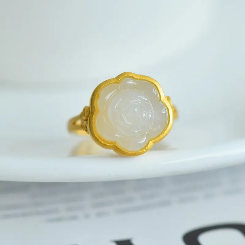 Jade Ink Love Hetian Jade Rings White Jade Women's-1