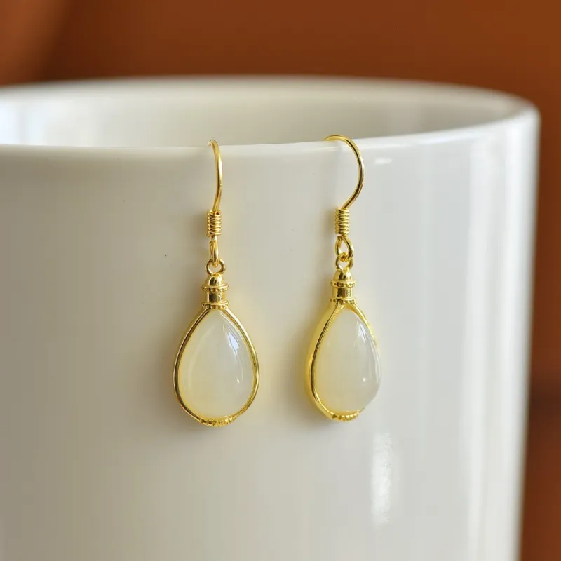 Jade Ink Love Hetian Jade Earrings White Jade Women's-1