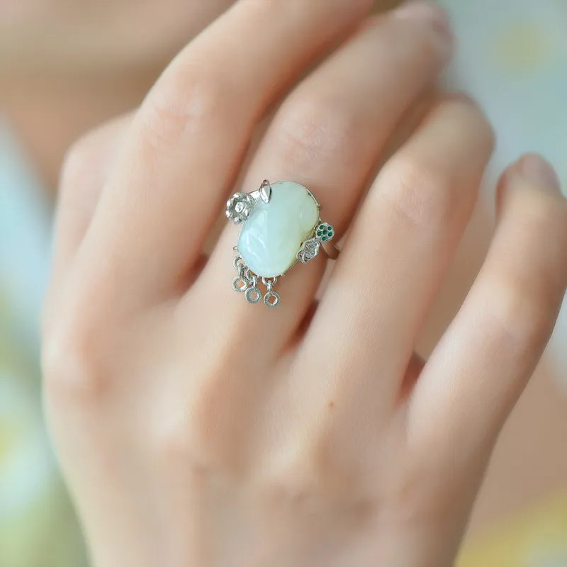 Jade Ink Love Hetian Jade Rings White Jade Unisex-5
