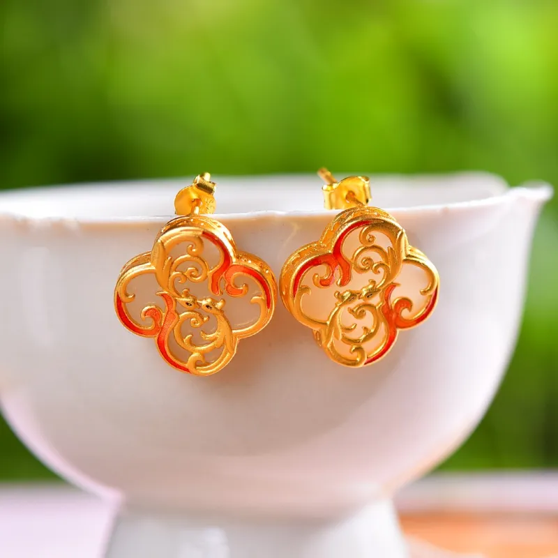Jade Ink Love Hetian Jade Earrings White Jade/Pale Greenish White Jade Women's-4