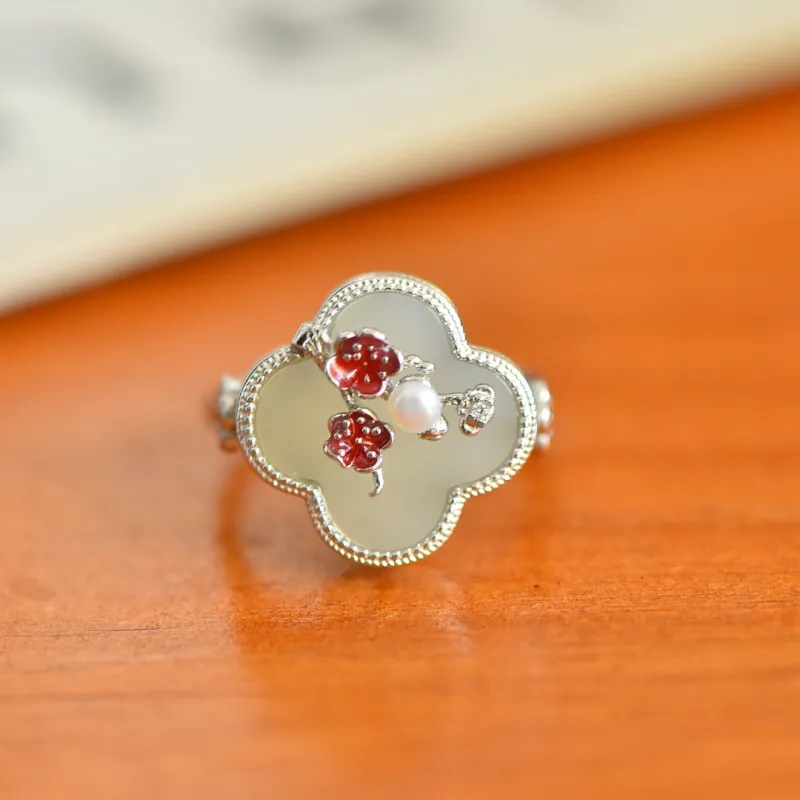 Jade Ink Love Hetian Jade Rings White Jade/Pale Greenish White Jade Women's-5