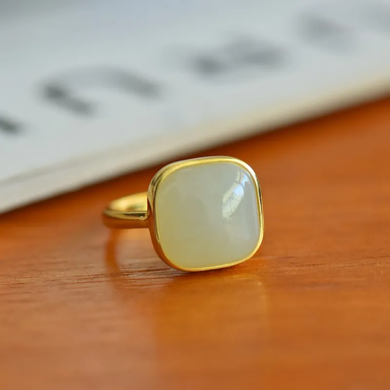 Jade Ink Love Hetian Jade Rings White Jade/Pale Greenish White Jade Women's-3