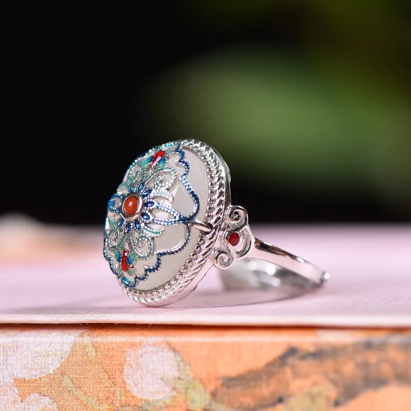 Jade Ink Love Hetian Jade Rings White Jade Unisex-2