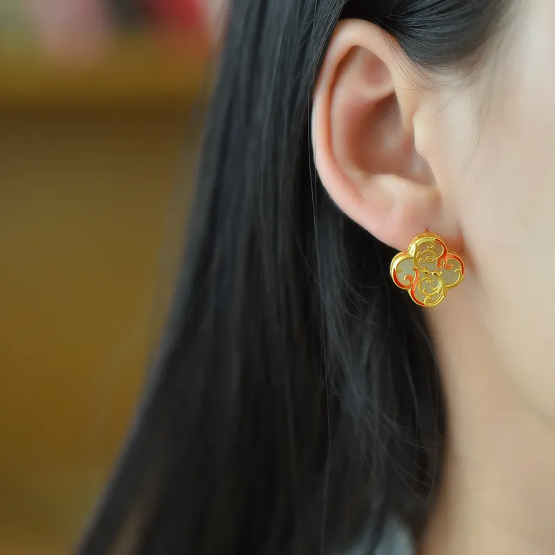 Jade Ink Love Hetian Jade Earrings White Jade/Pale Greenish White Jade Women's-2