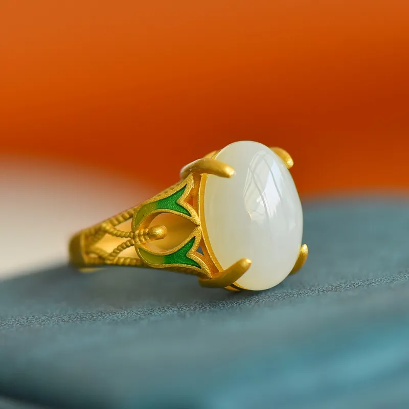 Jade Ink Love Hetian Jade Rings White Jade Women's-3