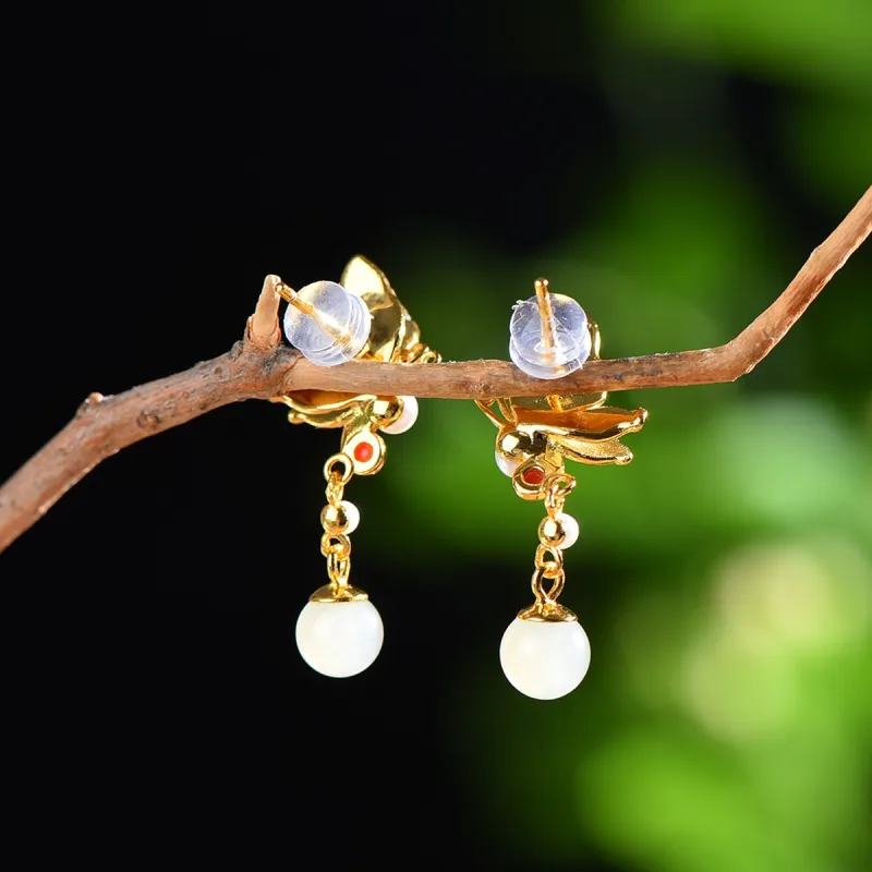 Jade Ink Love Hetian Jade Earrings White Jade/Pale Greenish White Jade Women's-4