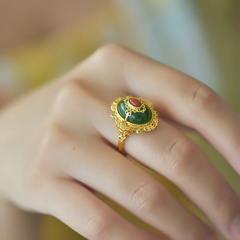Jade Ink Love Hetian Jade Rings Jasper Women's-3