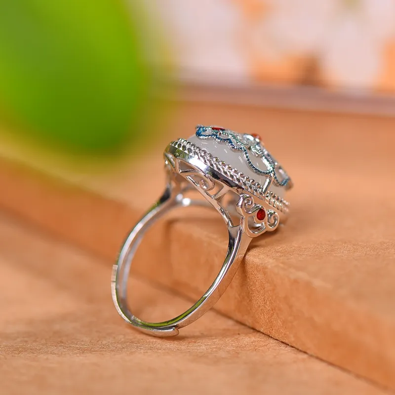 Jade Ink Love Hetian Jade Rings White Jade Unisex-5
