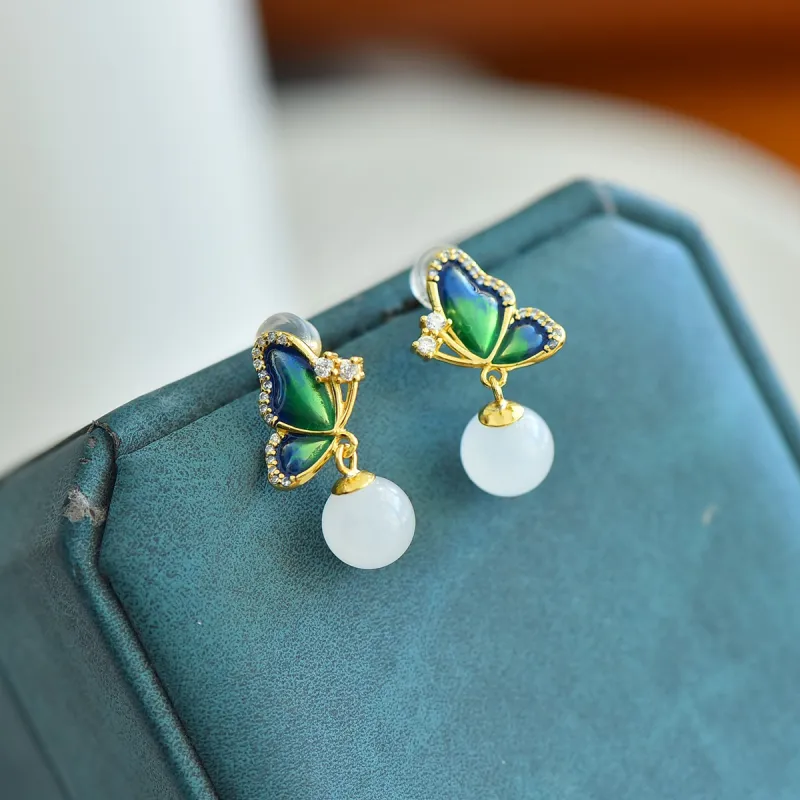 Jade Ink Love Hetian Jade Earrings White Jade Women's-2